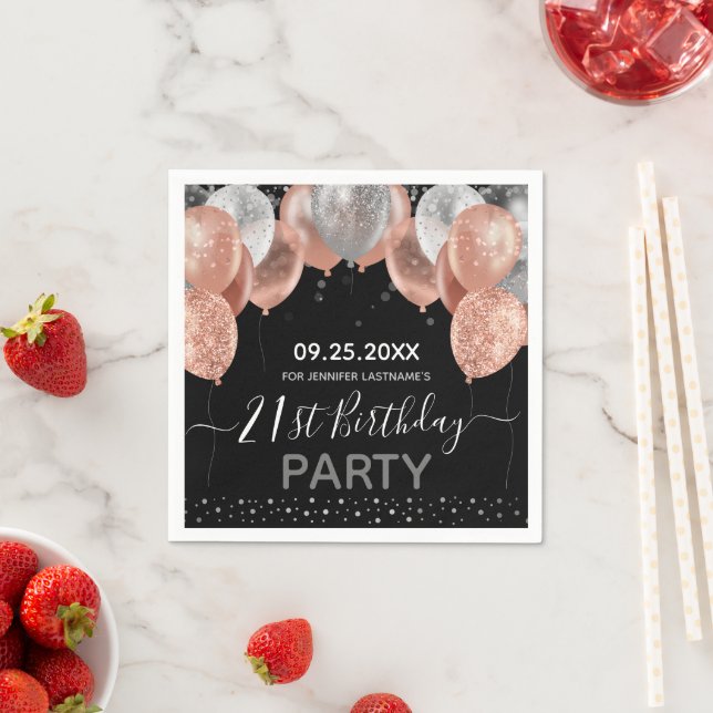Glitter Balloons 21st Birthday Party Napkins (Insitu)