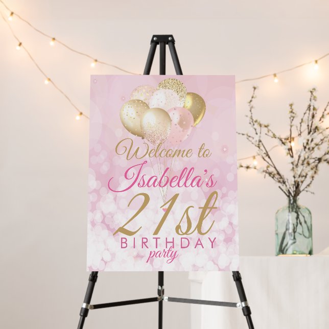 Glitter Balloons 21st Birthday Party Welcome Foam Board (In Situ (Stand))
