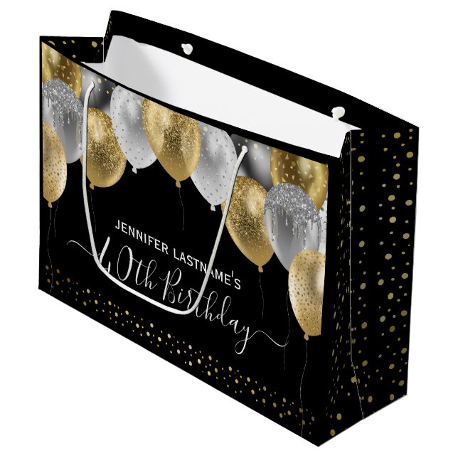 Glitter Balloons 40th Birthday Party Large Gift Bag (Front Angled)