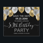 Glitter Balloons 50th Birthday Party Save the Date<br><div class="desc">Elegant faux silver and gold glitter balloons on the top border. All text is adjustable and easy to change for your own party needs. Great elegant save the date birthday party template design.  any year,  age can be changed</div>