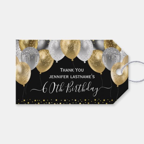 Glitter Balloons 60th Birthday Party Gift Tags