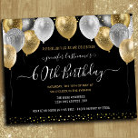 Glitter Balloons 60th Birthday Party Invitation<br><div class="desc">Elegant faux silver and gold glitter balloons on the top border. All text is adjustable and easy to change for your own party needs. Great elegant save the date birthday party template design.  any year,  age can be changed. Elegant modern stylish typography</div>