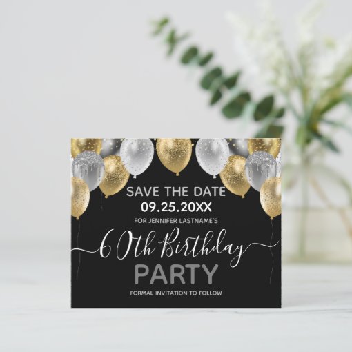 Glitter Balloons 60th Birthday Party Save the Date | Zazzle