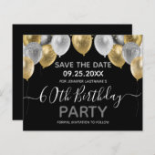 Glitter Balloons 60th Birthday Party Save the Date (Front/Back)