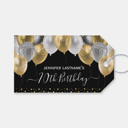 Glitter Balloons 70th Birthday Party Gift Tags