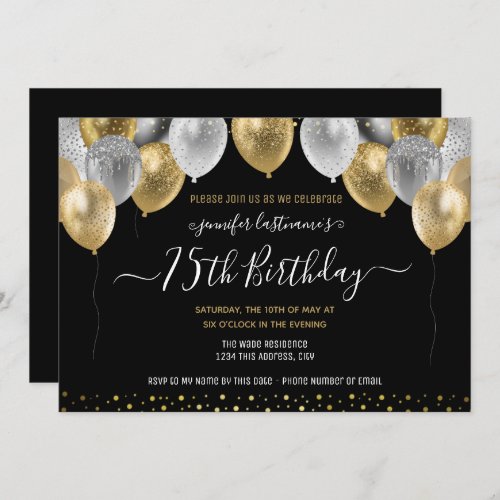 Glitter Balloons 75th Birthday Party Invitation