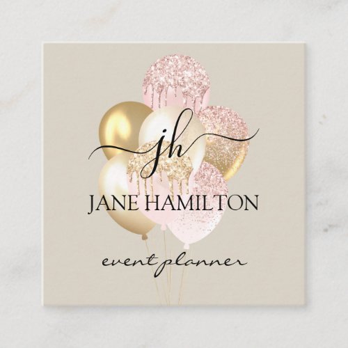 Glitter Balloons Event Planner Square Business Card