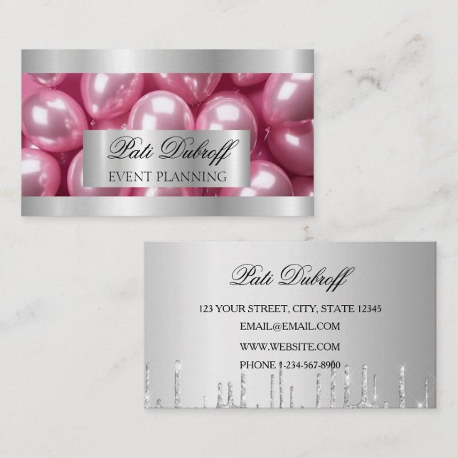 Glitter Balloons for Event Planning and Party Business Card (Front/Back)