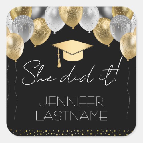 Glitter Balloons Graduation Party Square Square Sticker