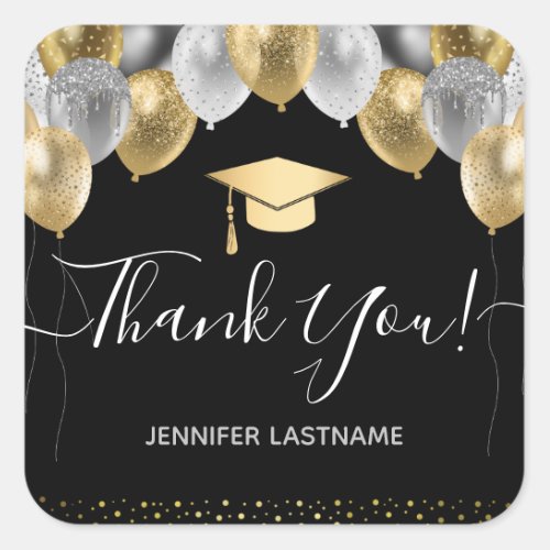 Glitter Balloons Graduation Party Thank You Square Sticker