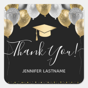 Glitter Balloons Graduation Party Thank You Square Sticker