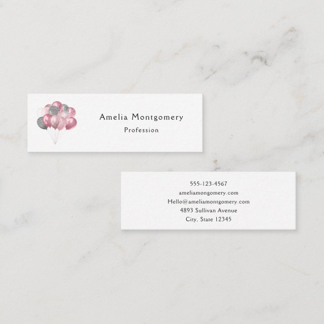Glitter Balloons Pink and Silver Mini Business Card (Front/Back)