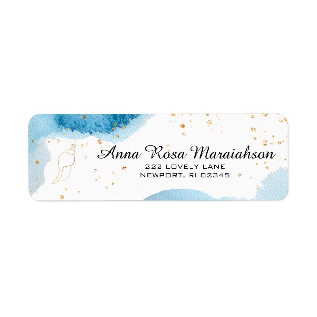 *~*Glitter Beach Nautical Ocean Gold Conch Shell Label (Front)