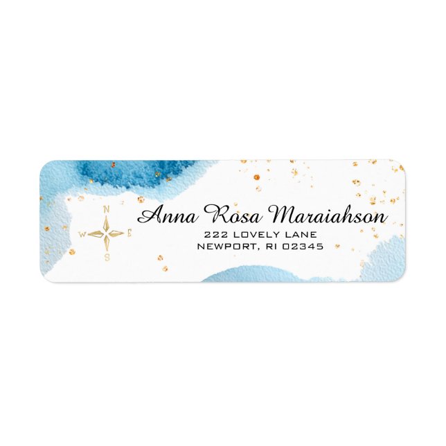 *~*Glitter Beach Ocean Gold NAUTICAL COMPASS Label (Front)