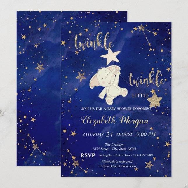 Glitter Bear Twinkle Little Star Baby Shower Invitation (Front/Back)