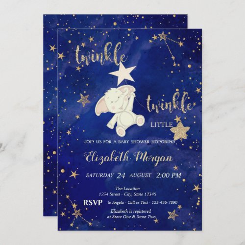 Glitter Bear Twinkle Little Star Baby Shower Invitation