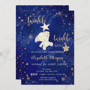 Glitter Bear Twinkle Little Star Baby Shower Invitation