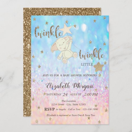 Glitter Bear Twinkle Little Star Bokeh Baby Shower Invitation