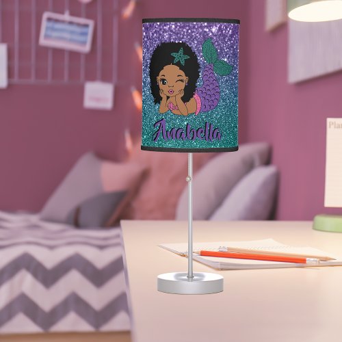 Glitter Beautiful African American Mermaid  Table Lamp