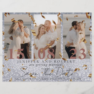 Glitter Beautiful Photo Collage Save the Date Card Flyer