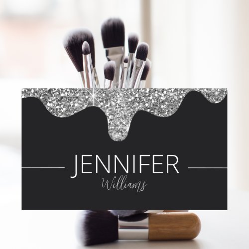 Glitter Beauty Makeup Black Silver Business Card