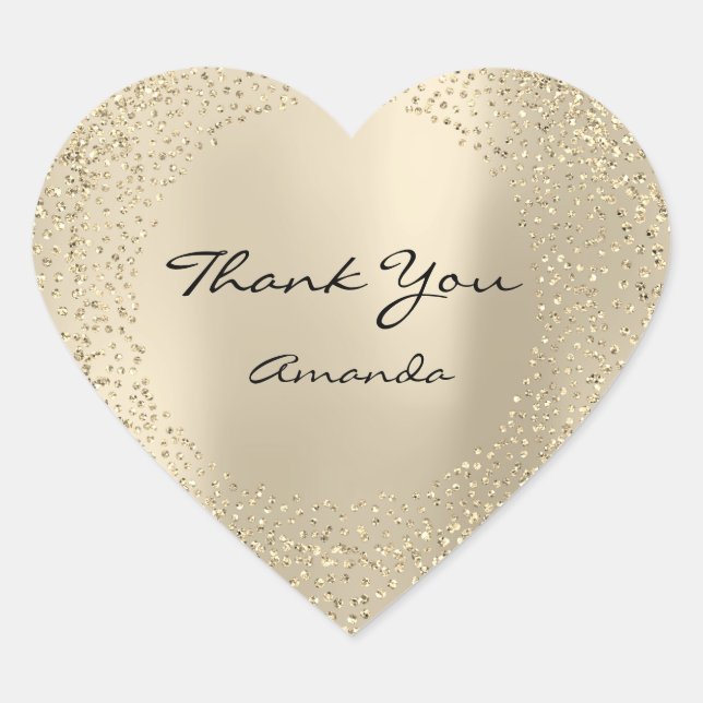 Glitter Beauty Name Bridal Heart Thank Champaigne Sticker (Front)
