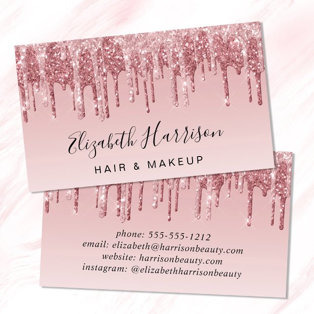 Glitter Beauty Pink Rose Gold Business Card (Creator Uploaded)