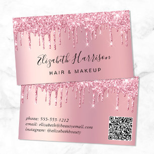 Glitter Beauty QR Code Pink Business Card