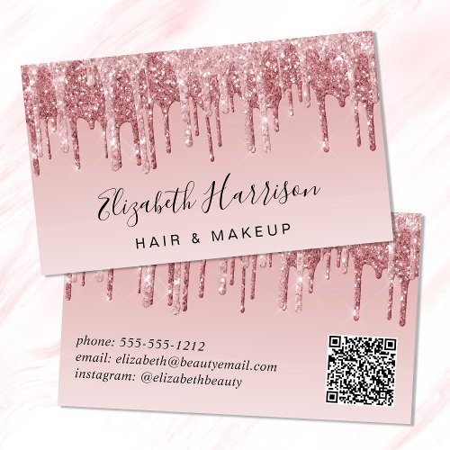 Glitter Beauty QR Code Pink Rose Gold Business Card