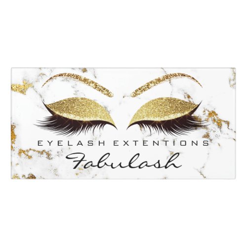 Glitter Beauty White Marble Gold Lashes Makeup Door Sign