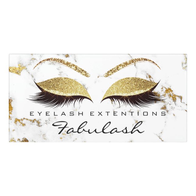 Glitter Beauty White Marble Gold Lashes Makeup Door Sign (Classic Front)