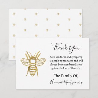 Glitter Bee Funeral Sympathy Thank You