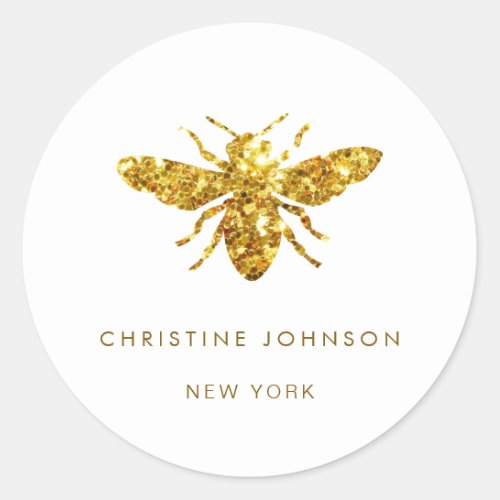 glitter bee logo classic round sticker