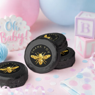 glitter bee logo on black dipped oreo cookie favors