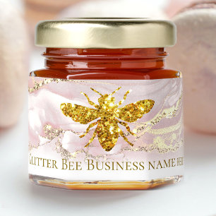 glitter bee on pink fluid marble backgroud honey jar favors
