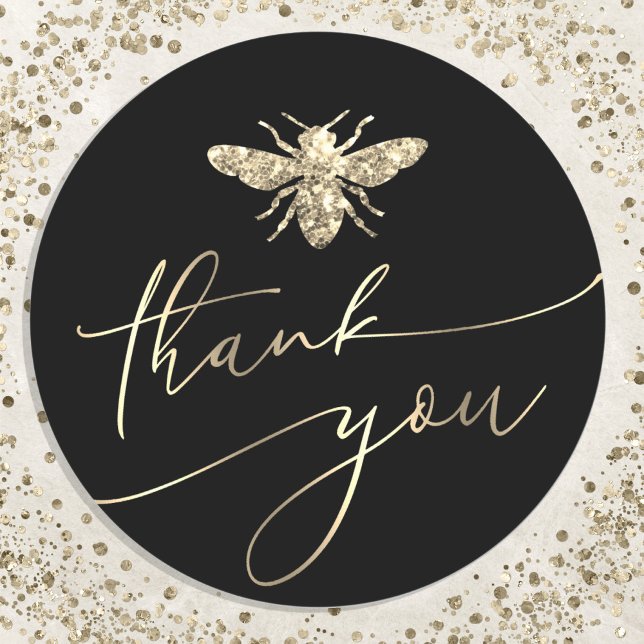 glitter bee thank you classic round sticker (Creator Uploaded)