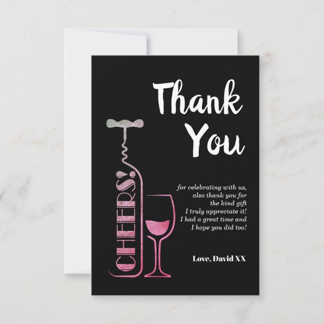 glitter, beer, wine, adult, thank you card (Front)