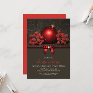 Glitter Berries & Bauble With Jewel Bow Christmas Invitation
