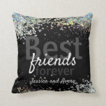Glitter Best Friends Forever Throw Pillow<br><div class="desc">Faux silver sparkle glitter with custom name option. Fun girly and trendy design. Fun office product. Black colored background.</div>