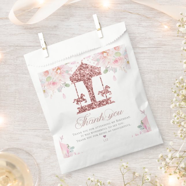 Glitter Birthday Carousel Personalized Favor Bag (Clipped)