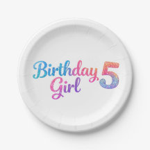 Glitter Birthday Girl 5 Party Plate