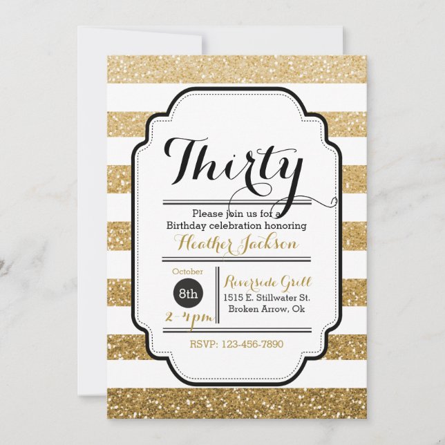 Glitter Birthday Invitation, 30th Birthday, 5"x7" Invitation (Front)