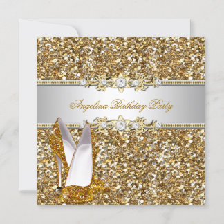 Glitter Birthday Party Gold Jewel Diamond shoes Invitation