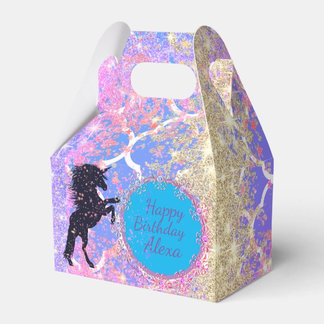 Glitter Birthday Whimsical Unicorn Custom Favor Boxes (Front Side)