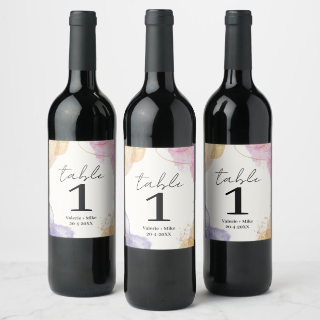 Glitter Black Calligraphy Table Numbers Wedding Wine Label (Bottles)