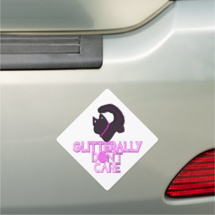 Glitter black cat don't care car magnet