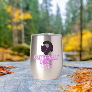 Glitter black cat don't care thermal wine tumbler