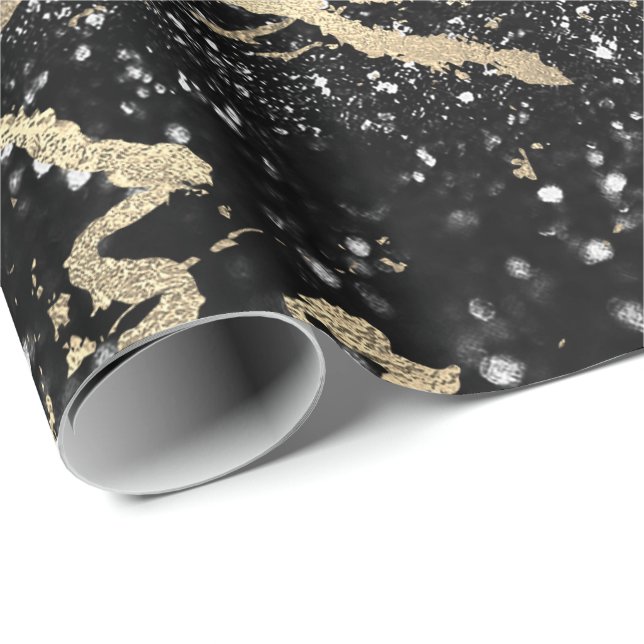 Glitter Black Foxier Gold Marble Shiny Metallic Wrapping Paper (Roll Corner)