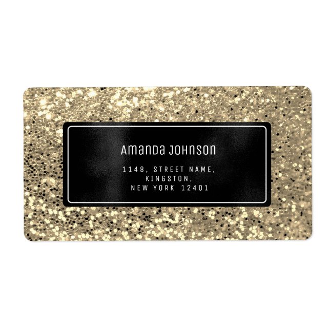 Glitter Black Framed Gold RSVP Address Boutique Label (Front)