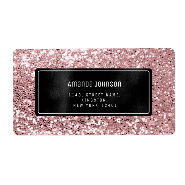 Glitter Black Framed Rose RSVP Address Boutique Label (Front)